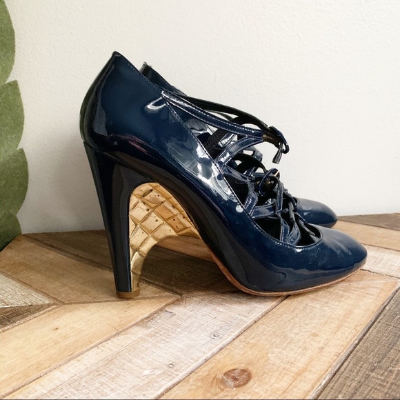 Chanel Blue & Gold Strappy Mary Janes - Picture 2 of 16